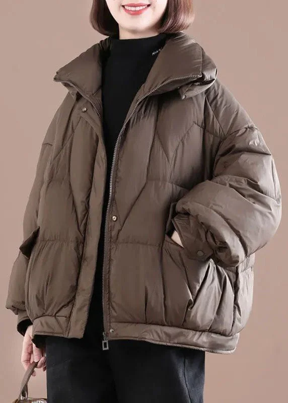 Women's Seasonal Clothing Coffee Warm Fine Cotton Filled Womens Parka Zippered Winter