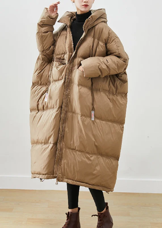 Chic Women's Outfit Plus Size Khaki Oversized Drawstring Duck Down Winter Coats Winter