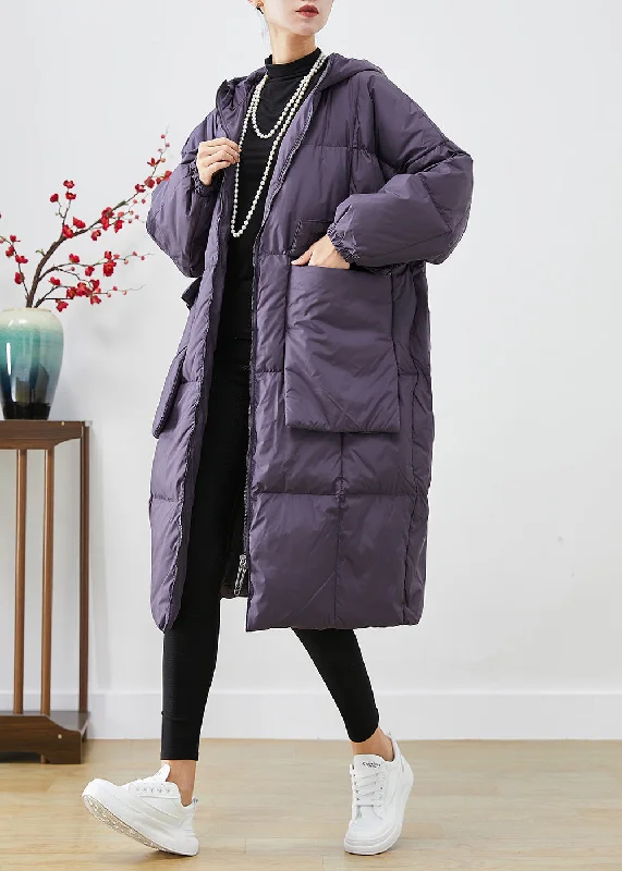 Women's Trendy Clothes Style Purple Oversized Big Pockets Warm Duck Down Jacket In Winter