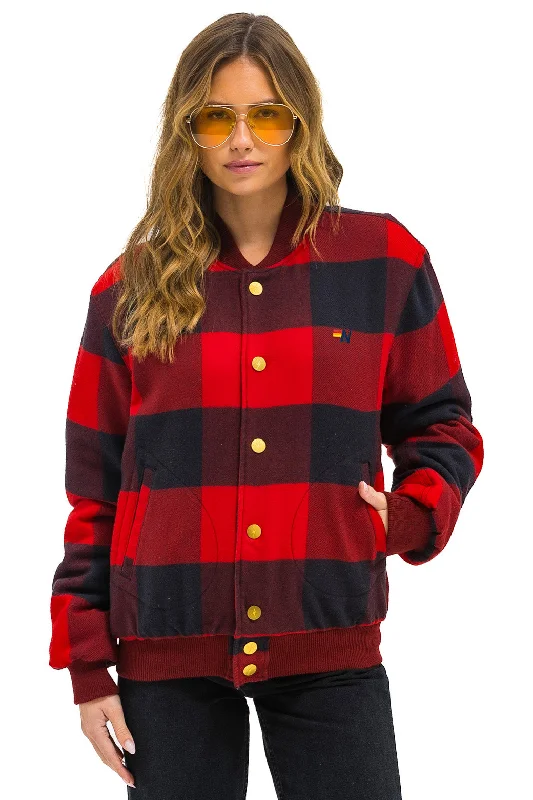 Chic Clothing For Women PLAID UNISEX VARSITY JACKET - BUFFALO PLAID