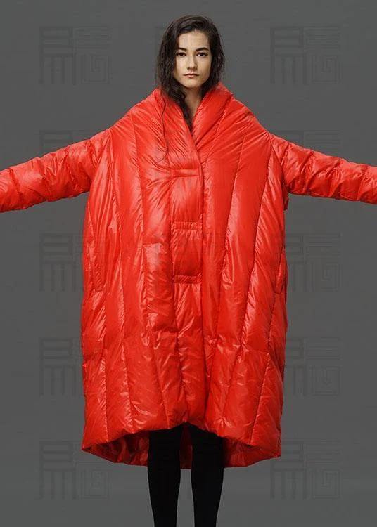 Women's Vintage Clothes Modern Red Turtle Neck Cloak Sleeves low high design Winter Duck Down down coat