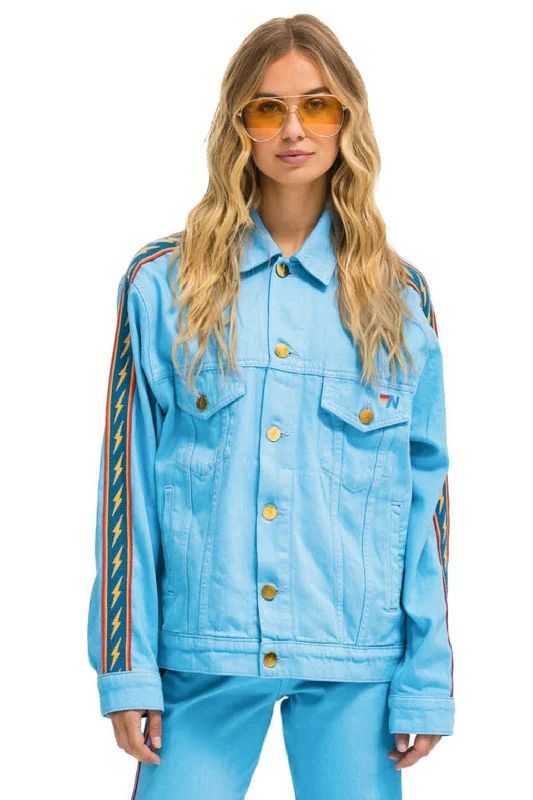 Vintage-Inspired Garments BOLT STRIPE OVERSIZED CONCERT DENIM JACKET - SKY