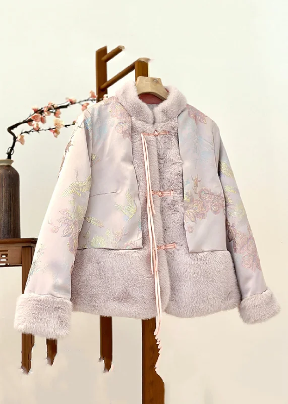 Stylish Fashion At Unbeatable Prices – Shop Beautiful Pink Fur Collar Print Patchwork Parka Winter