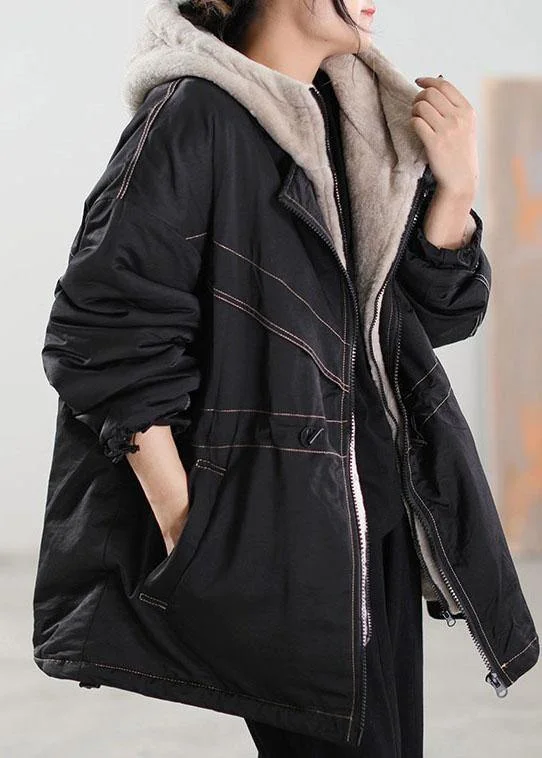 Huge Savings On Must-Have Clothing Fine Black Hooded Patchwork Cashmere Parkas Winter