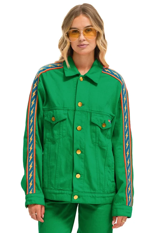 Women's Professional Garments BOLT STRIPE OVERSIZED CONCERT DENIM JACKET - KELLY GREEN