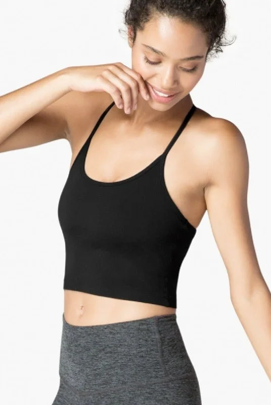 Women's Layered Outfit Beyond Yoga Slim Racerback Cropped Tank - Darkest Night