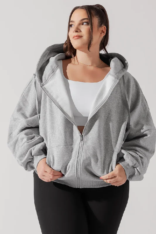 Women's Fashionable Clothing Sets Zip Cloud Hoodie - Heather Grey