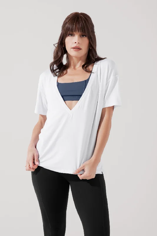 Women's Work Outfit For The Office Daring Deep V Tee - White