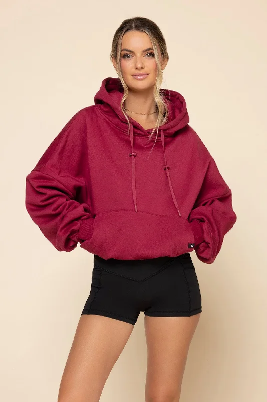 Women's Vintage-Inspired Clothing Pullover Cloud Hoodie - Ruby