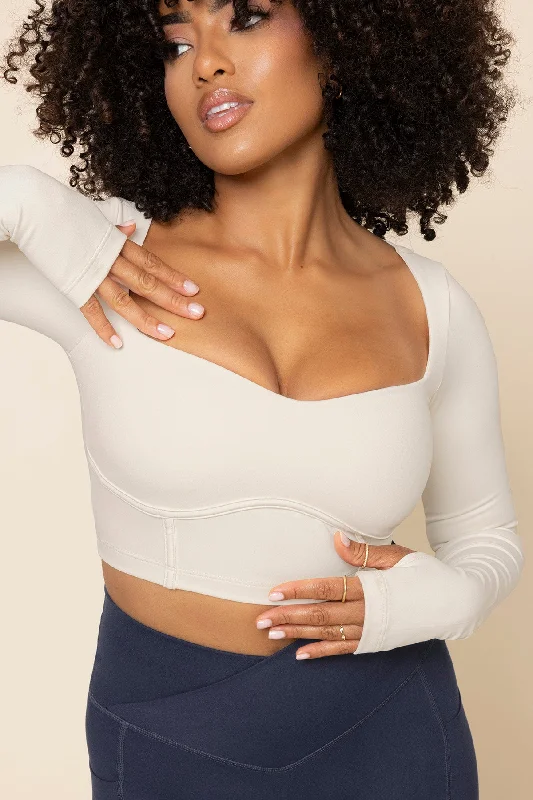 Women's Clothes And Garments Sweetheart Long Sleeve Crop Top - Ivory